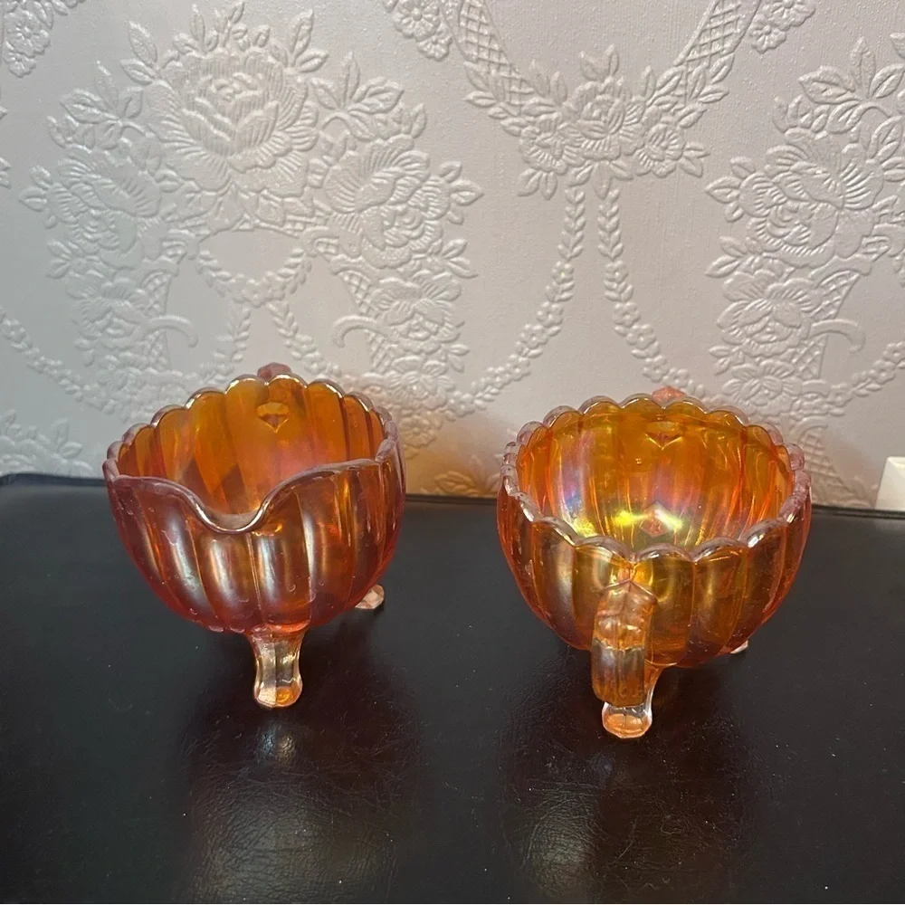 Vintage marigold iridescent Carnival Glass Imperial Pillar and flute design